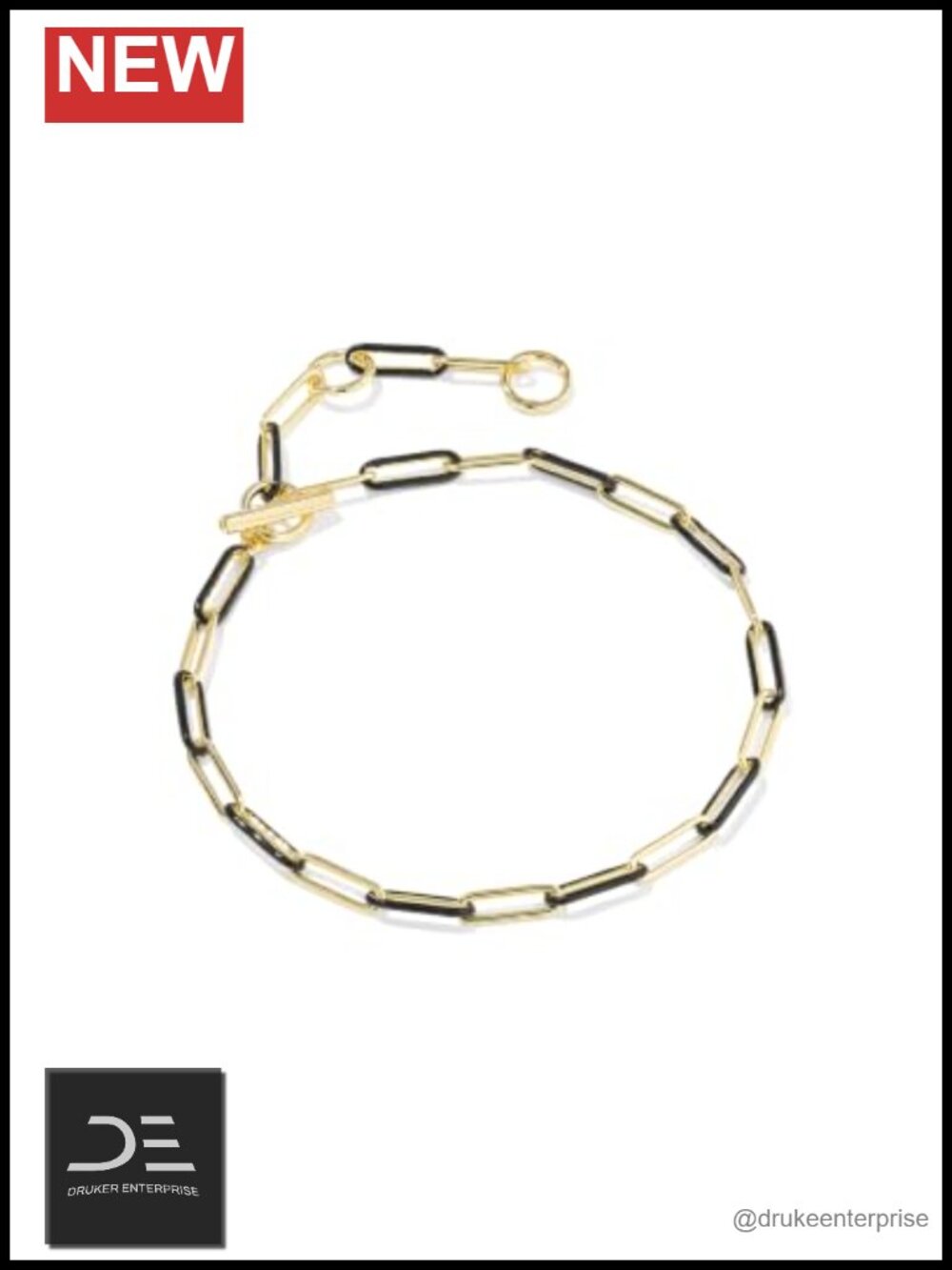 Enamel Link Bracelet with Toggle Closure, 6.5" Chain, Metal